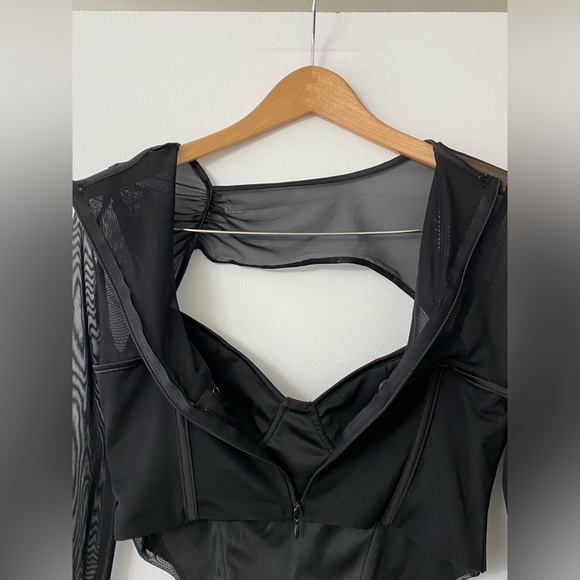 Leau Milan Mesh Black Bustier Long Sleeve Mesh Top Size Large - Picture 6 of 8